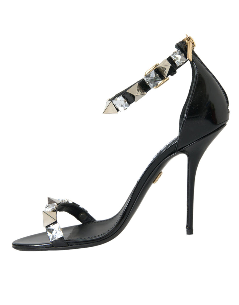 Black Crystals Sandals Ankle Strap Shoes Dolce & Gabbana