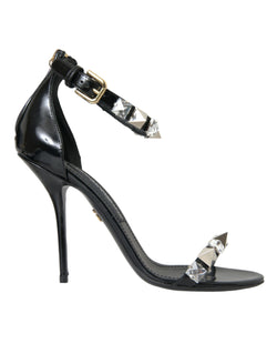 Black Crystals Sandals Ankle Strap Shoes Dolce & Gabbana