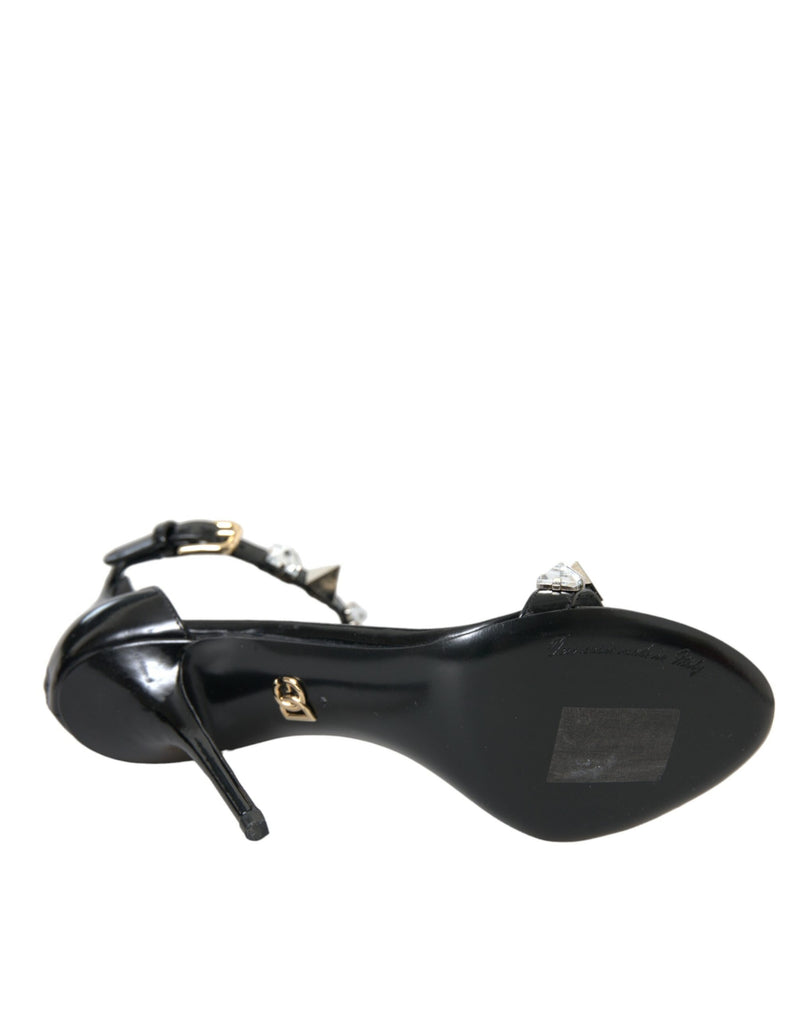 Black Crystals Sandals Ankle Strap Shoes Dolce & Gabbana