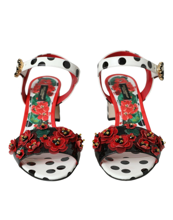 Multicolor Floral Crystal Leather Sandals Shoes Dolce & Gabbana