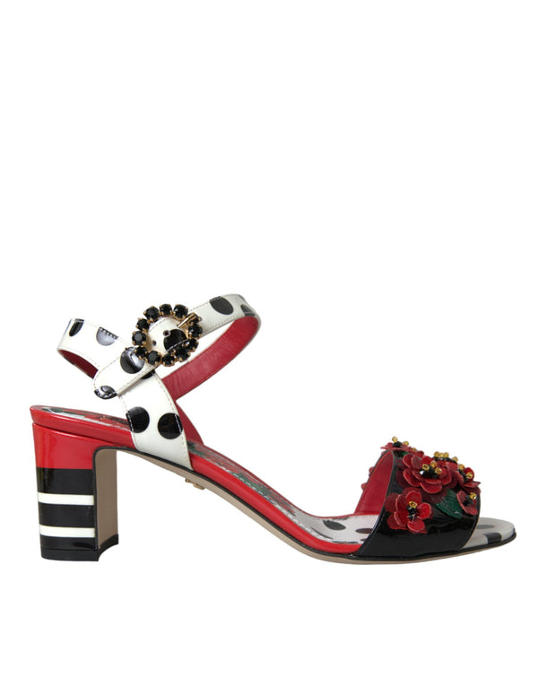 Multicolor Floral Crystal Leather Sandals Shoes Dolce & Gabbana