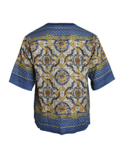 Multicolor Majolica Linen Short Sleeve T-shirt Dolce & Gabbana