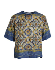 Multicolor Majolica Linen Short Sleeve T-shirt Dolce & Gabbana