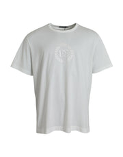 White Logo Embossed Cotton Crewneck T-shirt Dolce & Gabbana