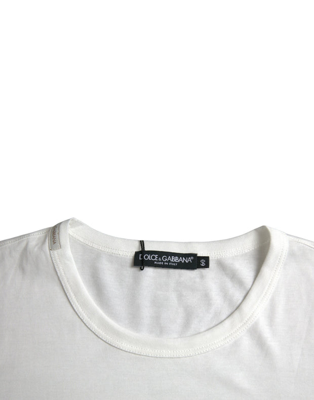 White Logo Embossed Cotton Crewneck T-shirt Dolce & Gabbana