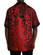 Red Leopard Silk Button Down Casual Shirt Dolce & Gabbana