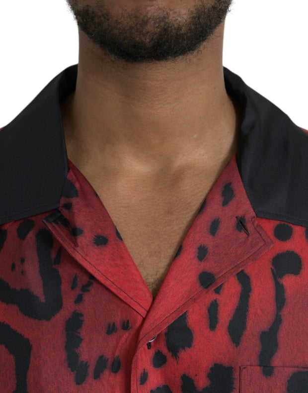 Red Leopard Silk Button Down Casual Shirt Dolce & Gabbana