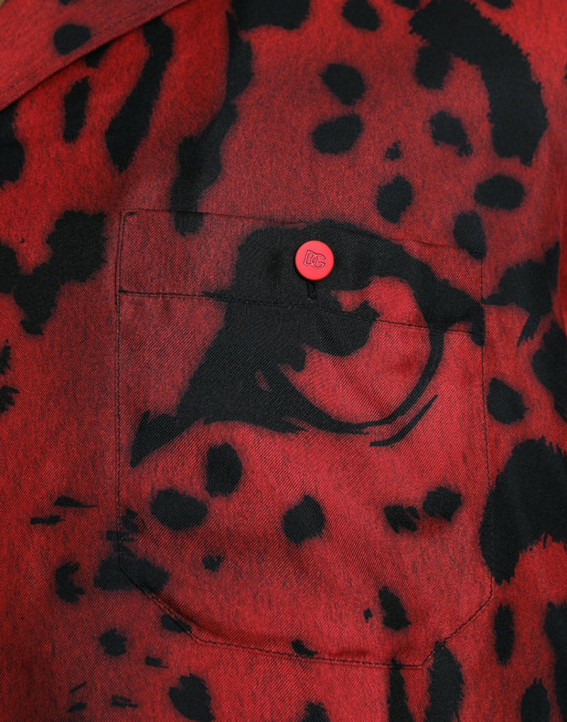 Red Leopard Silk Button Down Casual Shirt Dolce & Gabbana