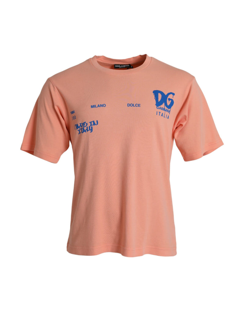 Coral Cotton Logo Print Short Sleeve T-shirt Dolce & Gabbana