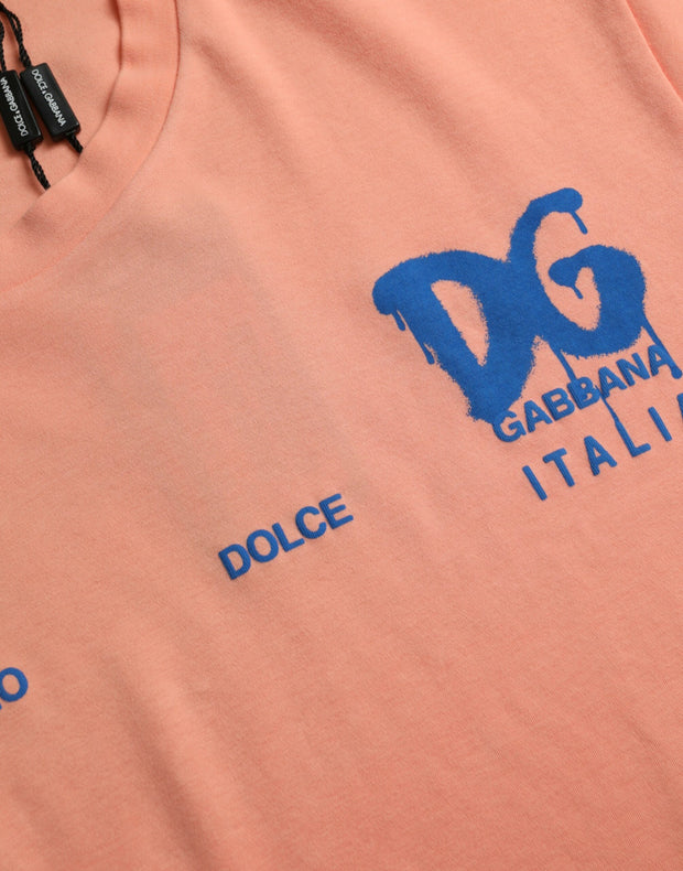 Coral Cotton Logo Print Short Sleeve T-shirt Dolce & Gabbana