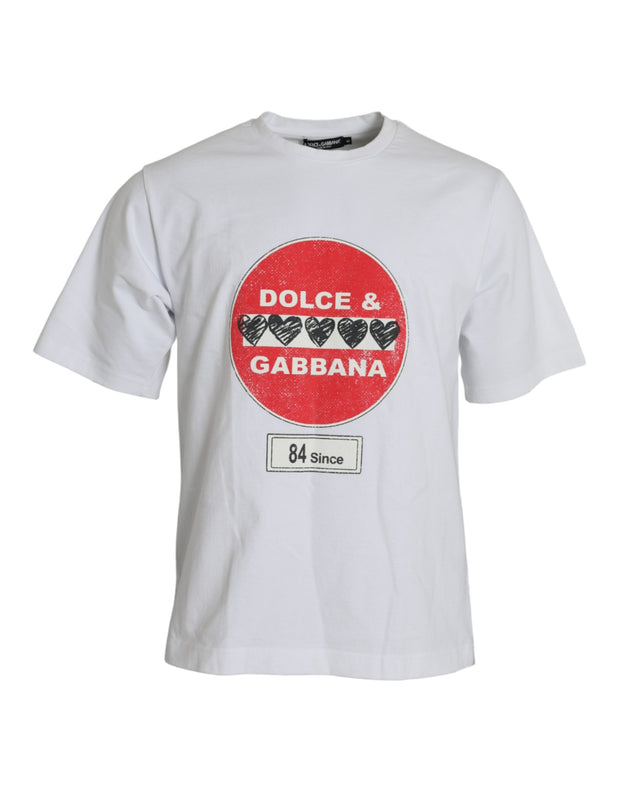 White Amor Heart Cotton Crewneck Short Sleeve T-shirt Dolce & Gabbana