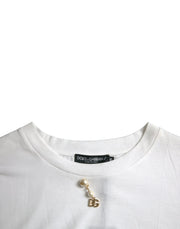 White Embellished Cotton Crew Neck T-shirt Dolce & Gabbana