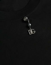 Black Embellished Cotton Crew Neck T-shirt Dolce & Gabbana