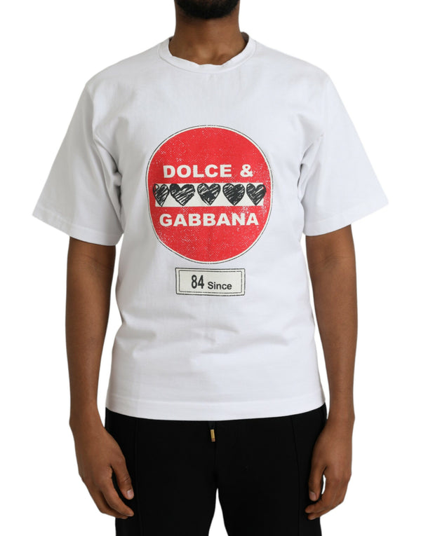 White Amor Heart Cotton Crewneck Short Sleeve T-shirt Dolce & Gabbana