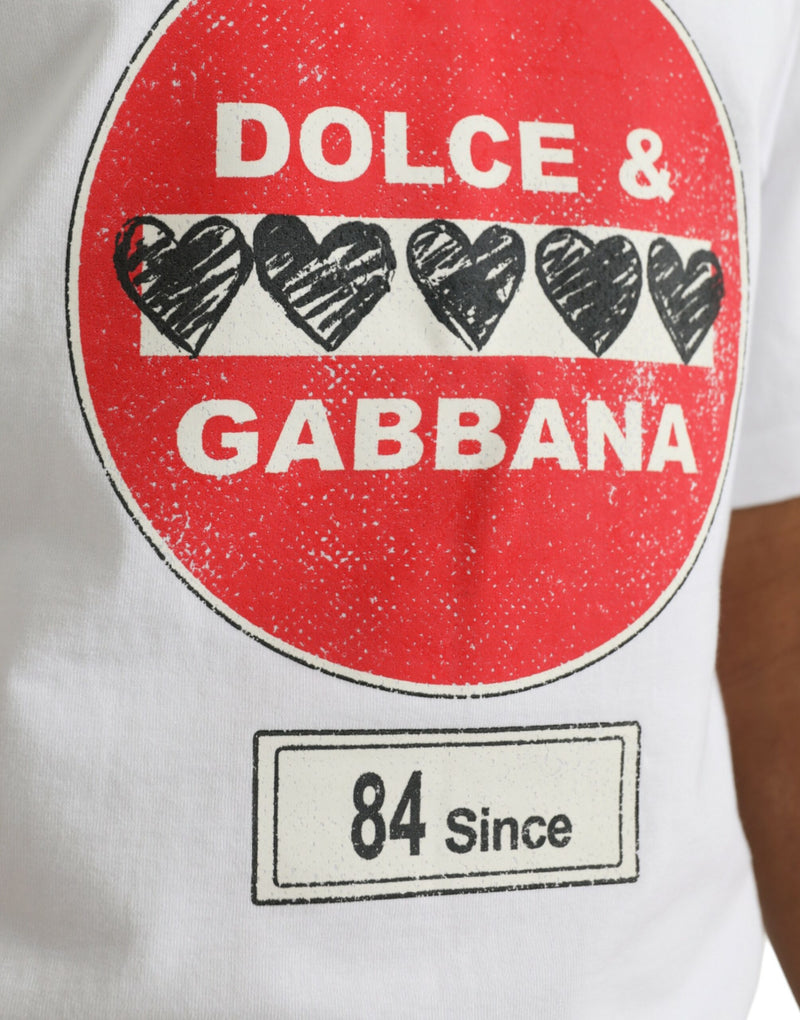 White Amor Heart Cotton Crewneck Short Sleeve T-shirt Dolce & Gabbana