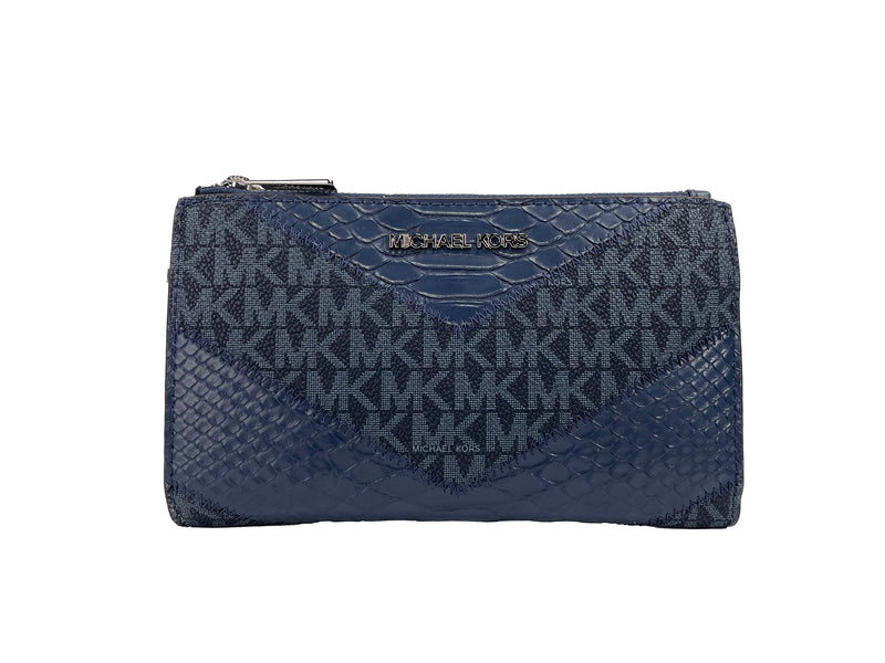 Jet Set Large Double Zip Python Navy Wristlet Wallet Michael Kors