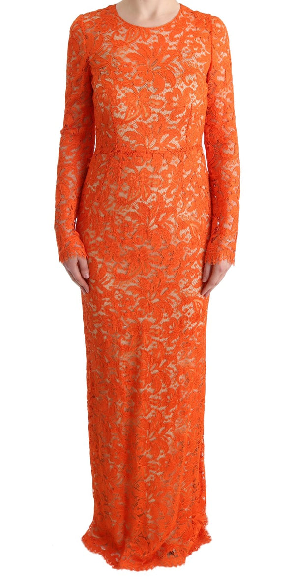 Elegant Long-Sleeve Full-Length Orange Sheath Dress Dolce & Gabbana