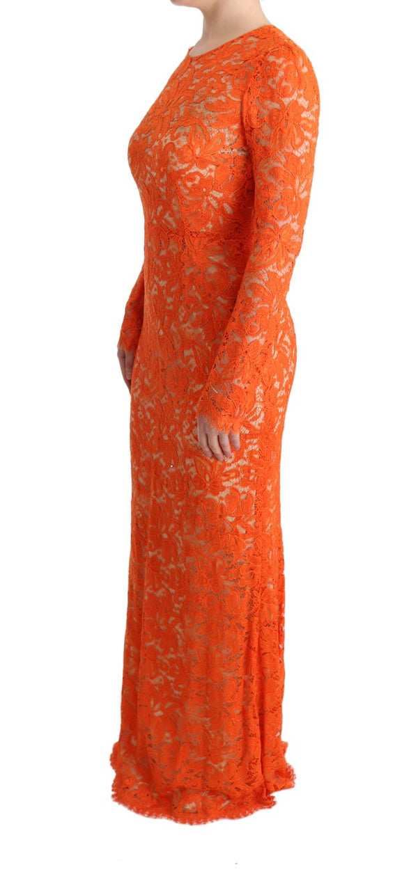 Elegant Long-Sleeve Full-Length Orange Sheath Dress Dolce & Gabbana