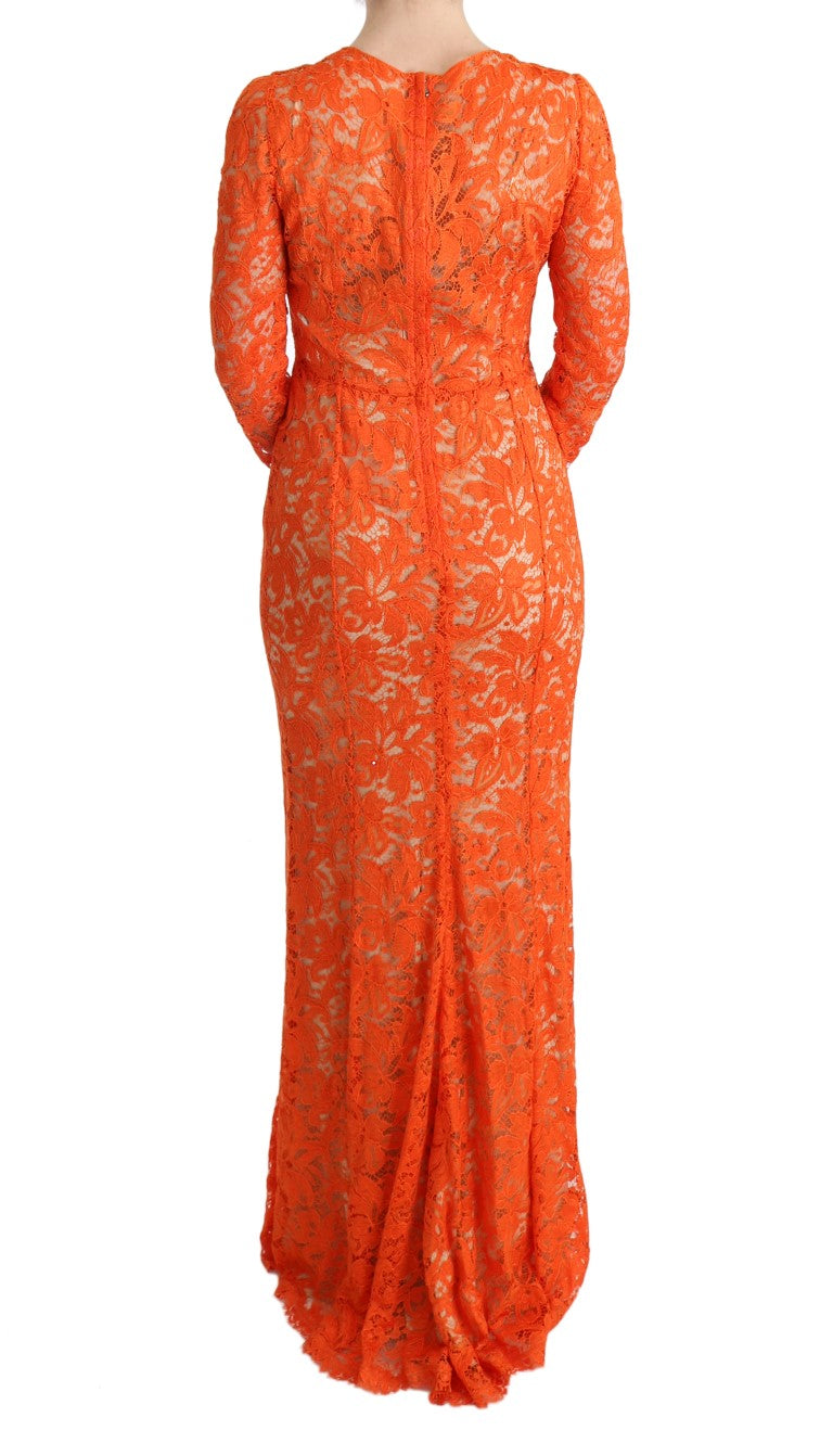 Elegant Long-Sleeve Full-Length Orange Sheath Dress Dolce & Gabbana