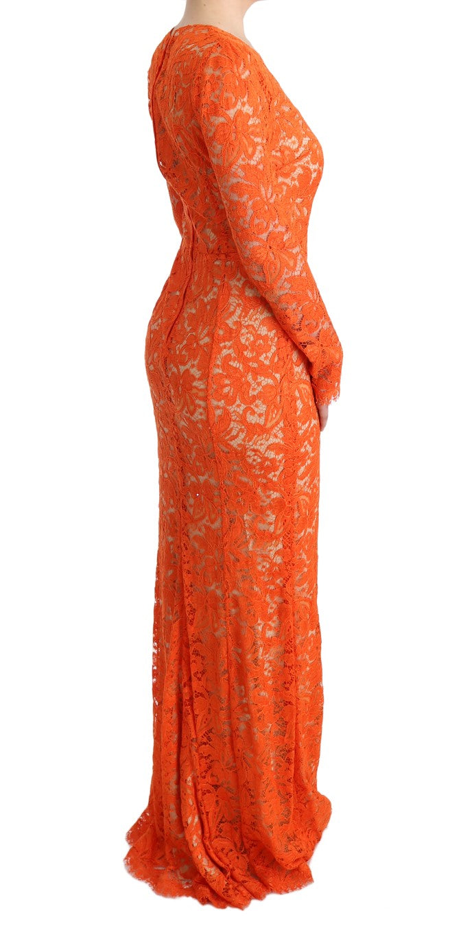 Elegant Long-Sleeve Full-Length Orange Sheath Dress Dolce & Gabbana
