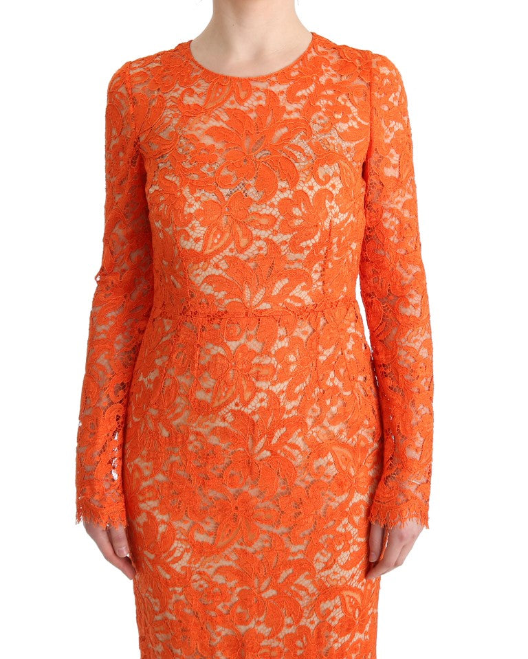 Elegant Long-Sleeve Full-Length Orange Sheath Dress Dolce & Gabbana