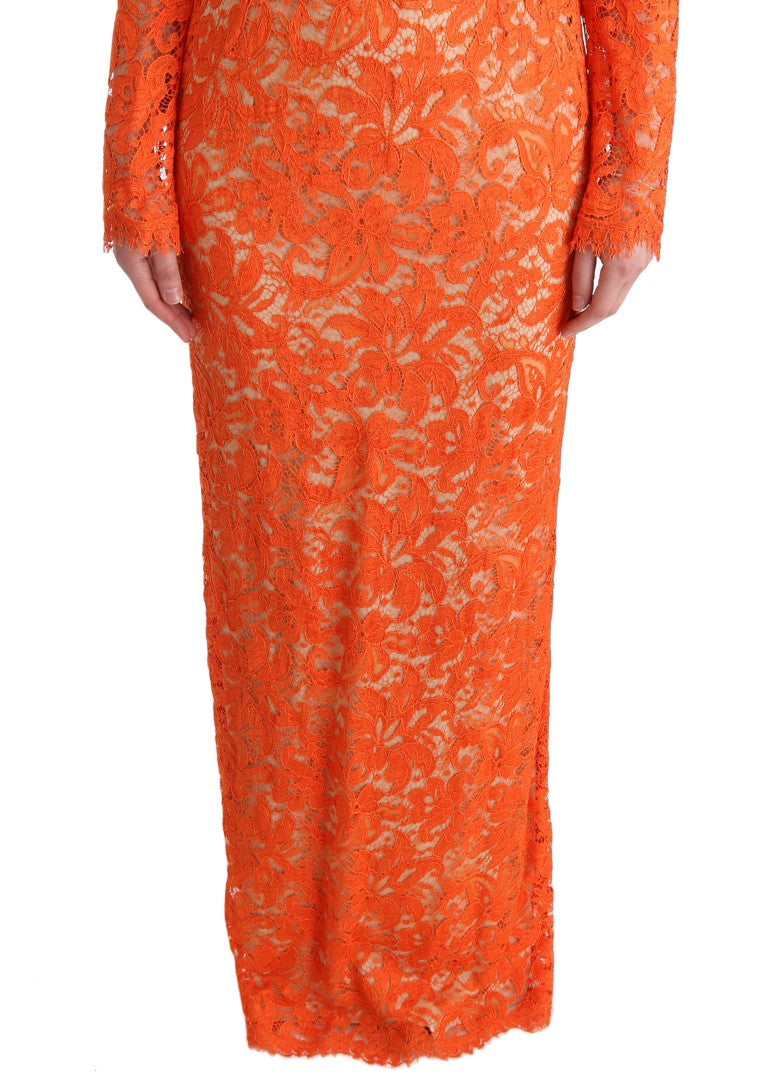 Elegant Long-Sleeve Full-Length Orange Sheath Dress Dolce & Gabbana
