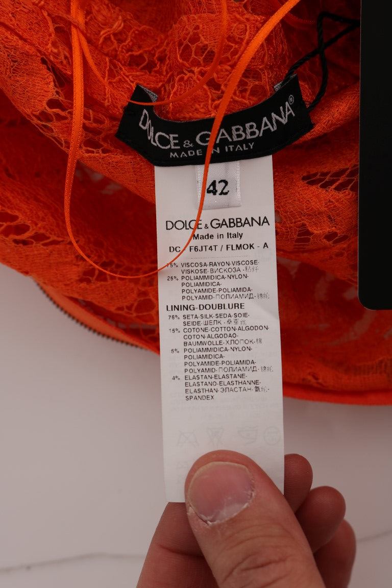 Elegant Long-Sleeve Full-Length Orange Sheath Dress Dolce & Gabbana
