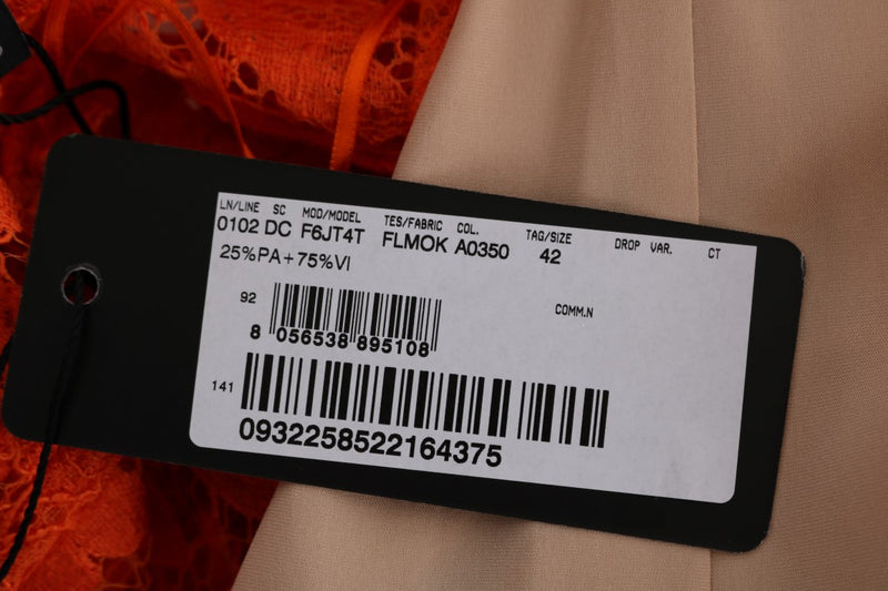 Elegant Long-Sleeve Full-Length Orange Sheath Dress Dolce & Gabbana