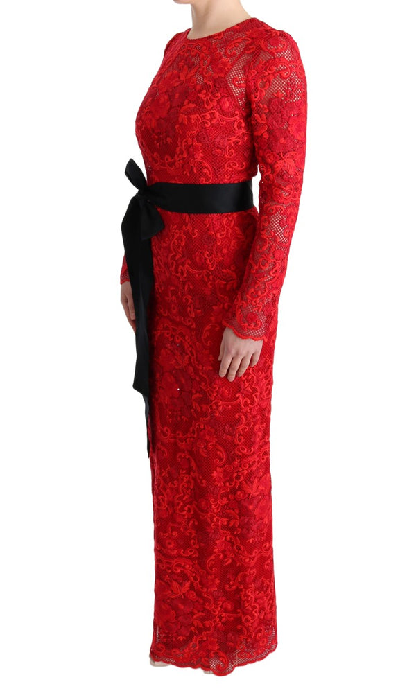 Elegant Red Sheath Dress with Silk Bow Belt Dolce & Gabbana