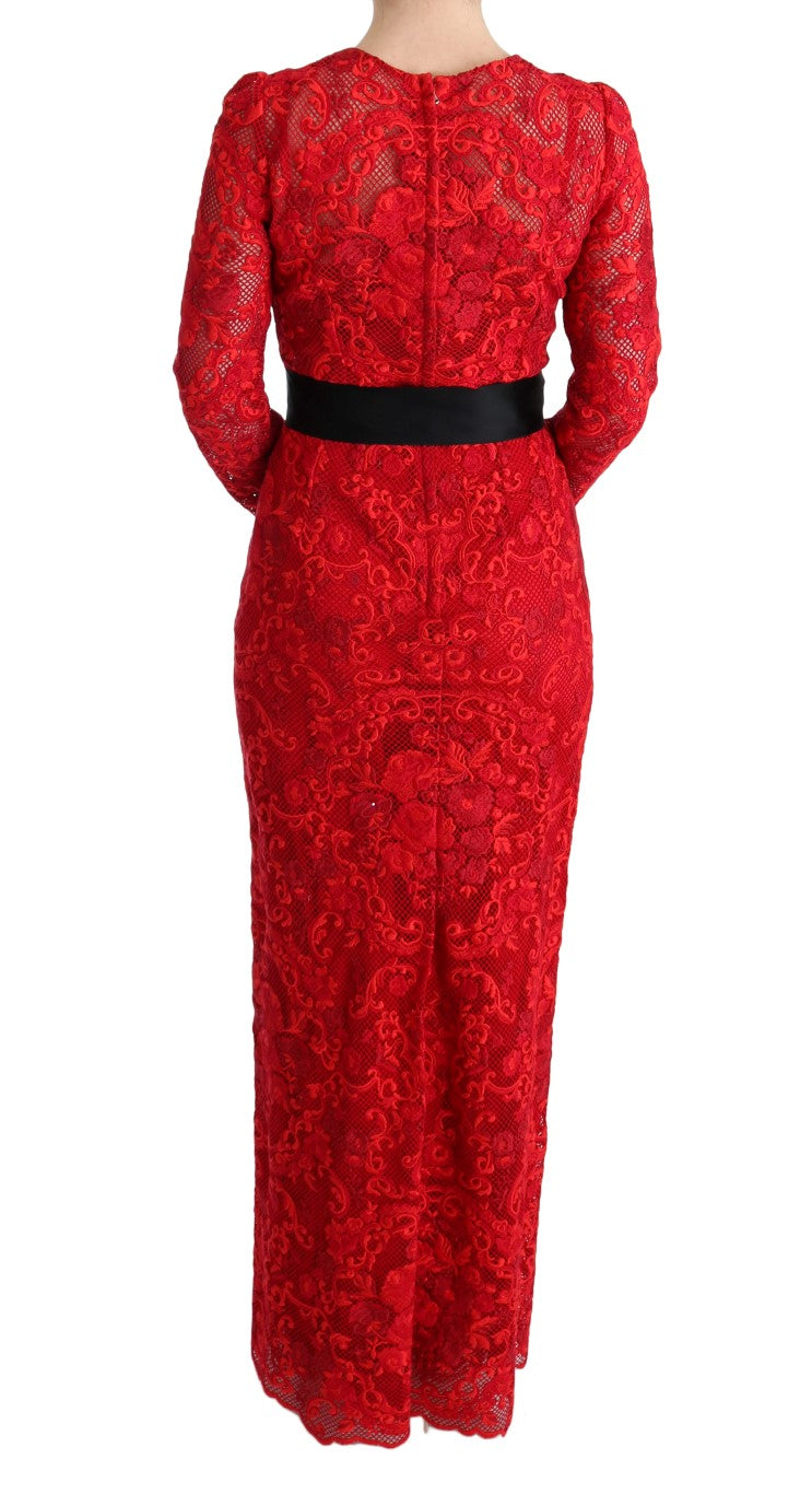 Elegant Red Sheath Dress with Silk Bow Belt Dolce & Gabbana