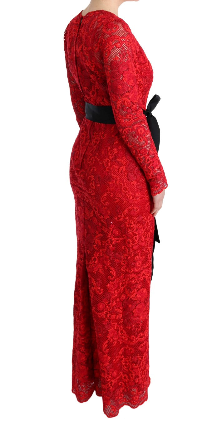 Elegant Red Sheath Dress with Silk Bow Belt Dolce & Gabbana