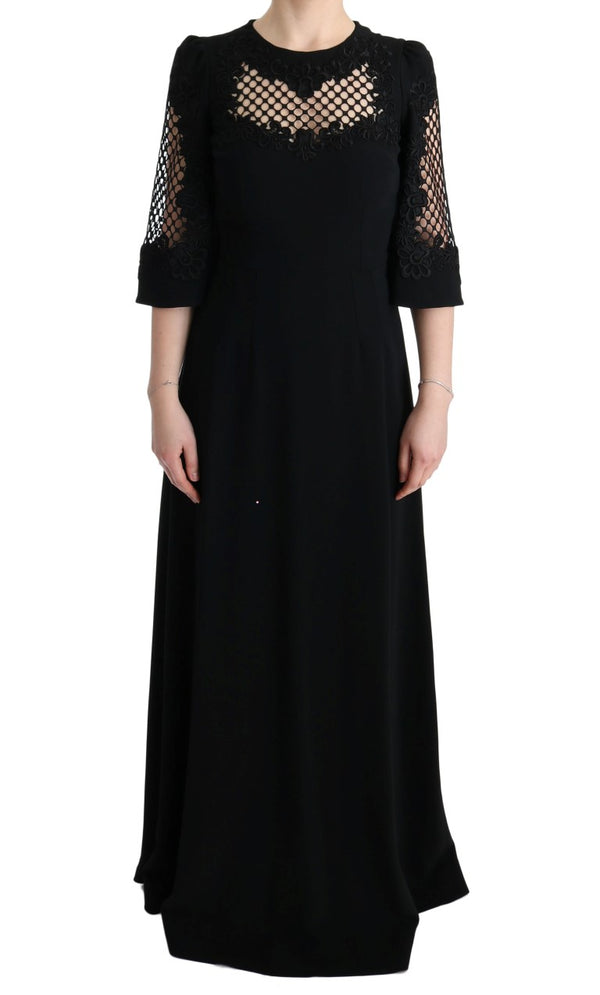 Elegant Black Floral Maxi Dress Dolce & Gabbana