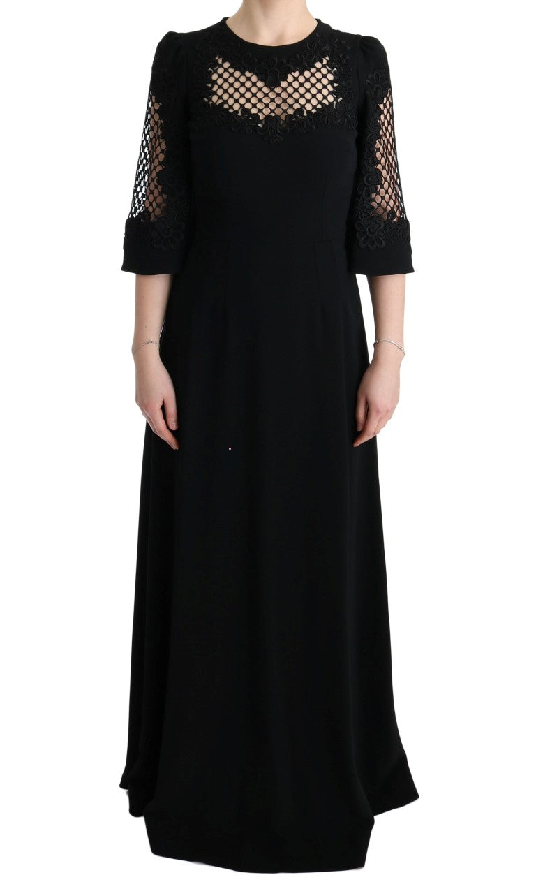 Elegant Black Floral Maxi Dress Dolce & Gabbana