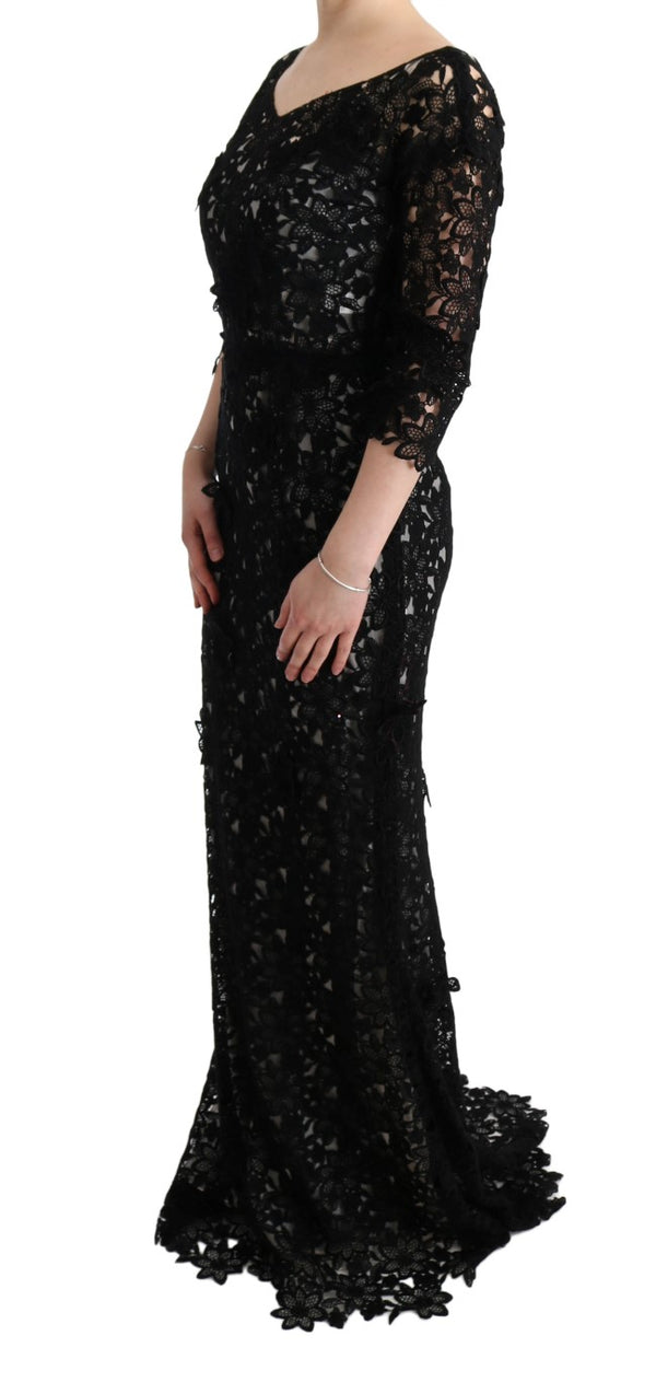 Elegant Black Maxi Shift Dress with Floral Applique Dolce & Gabbana