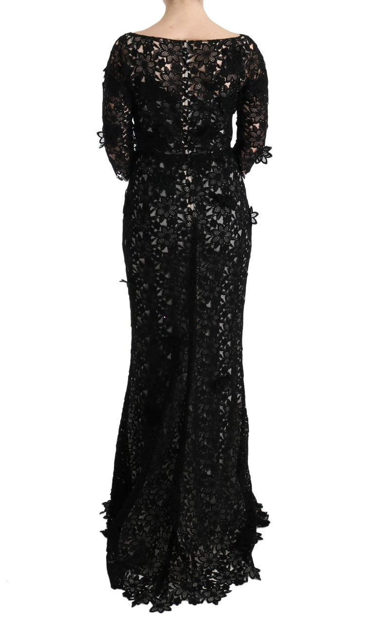 Elegant Black Maxi Shift Dress with Floral Applique Dolce & Gabbana