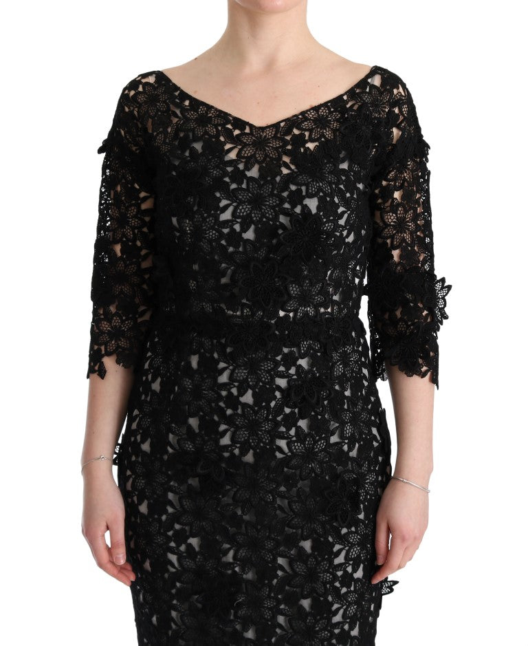 Elegant Black Maxi Shift Dress with Floral Applique Dolce & Gabbana