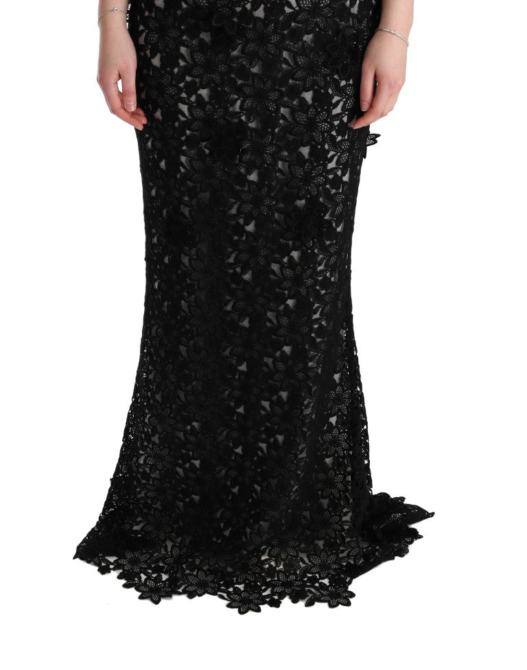 Elegant Black Maxi Shift Dress with Floral Applique Dolce & Gabbana