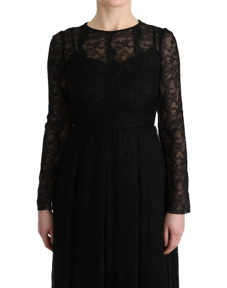 Elegant Black Sheath Long Sleeve Dress Dolce & Gabbana