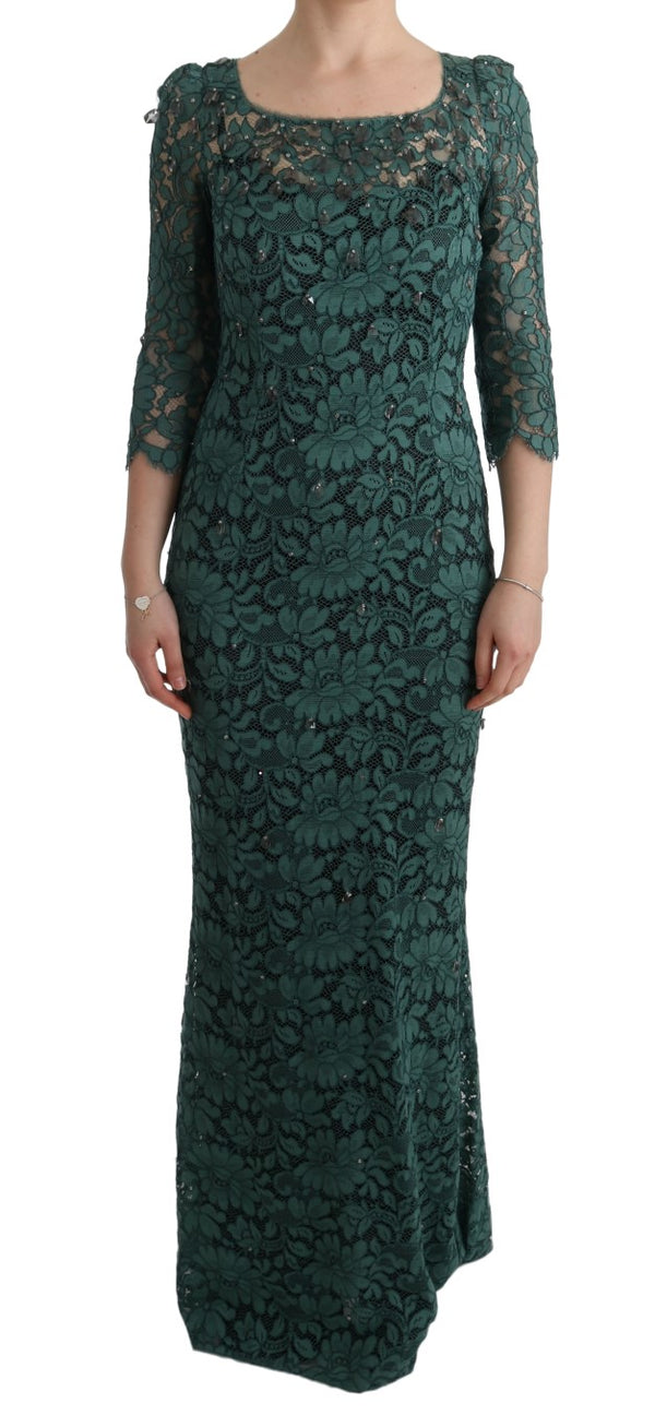 Elegant Green Crystal Embellished Sheath Dress Dolce & Gabbana