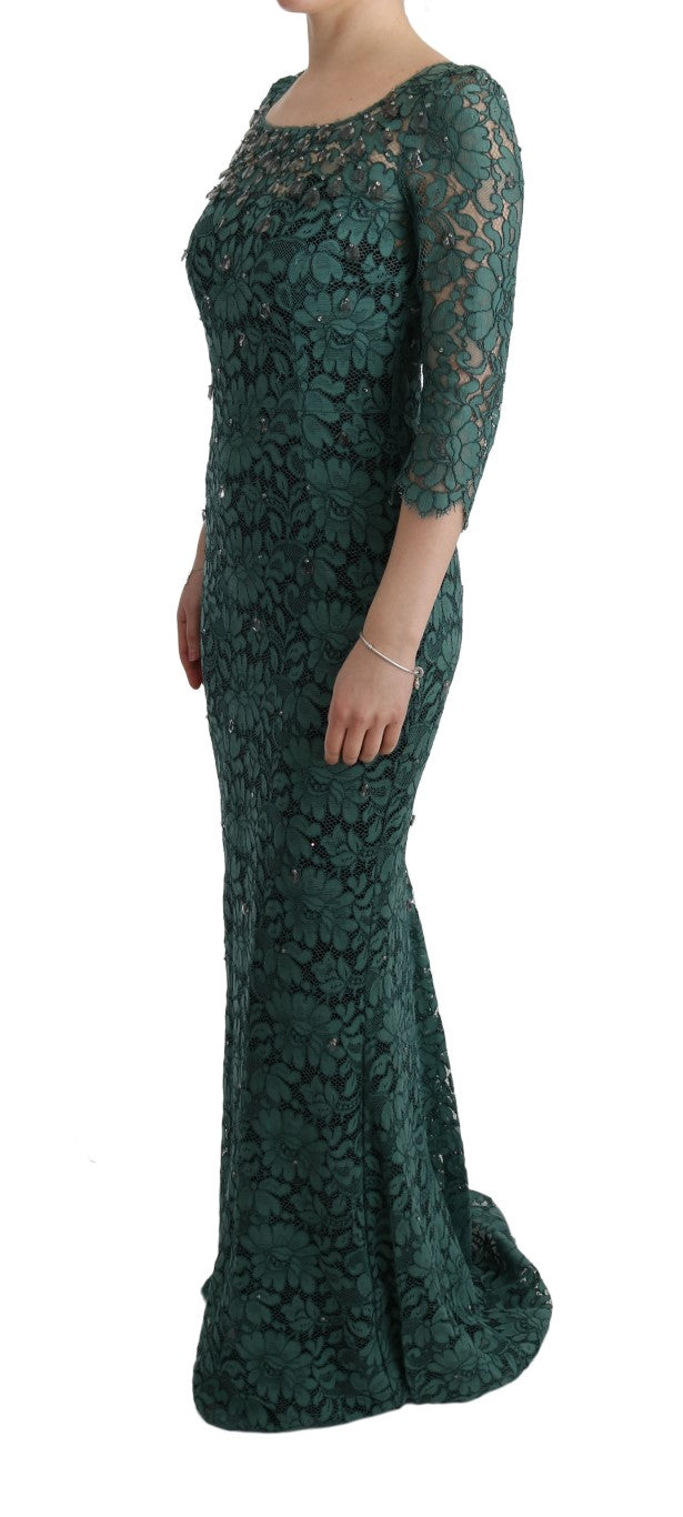 Elegant Green Crystal Embellished Sheath Dress Dolce & Gabbana