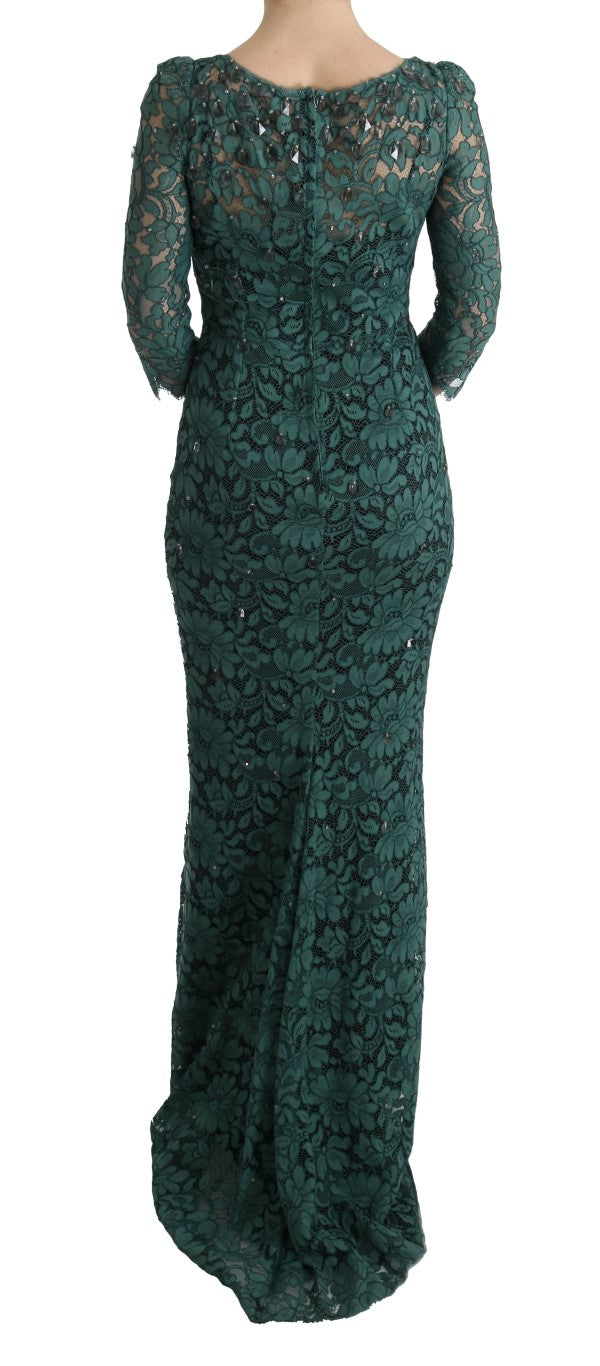 Elegant Green Crystal Embellished Sheath Dress Dolce & Gabbana