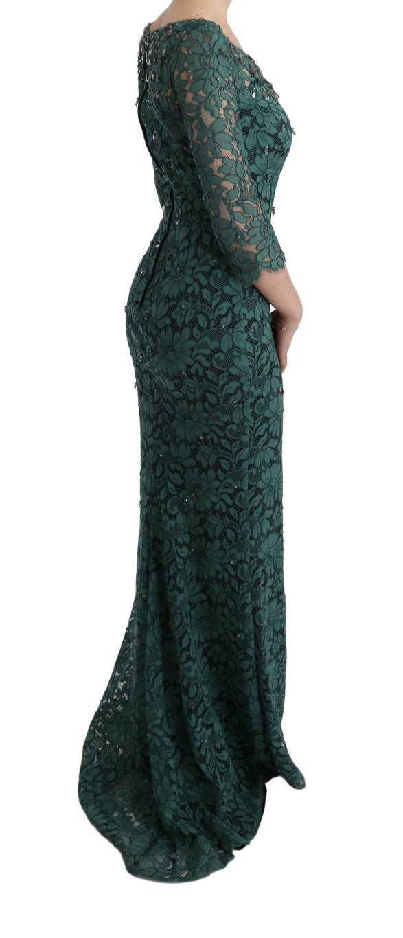 Elegant Green Crystal Embellished Sheath Dress Dolce & Gabbana