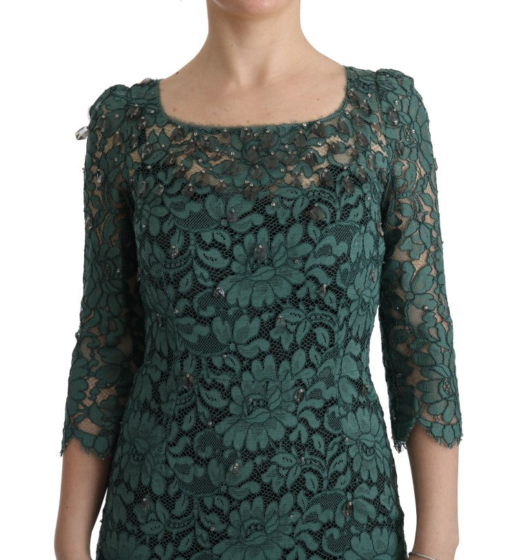 Elegant Green Crystal Embellished Sheath Dress Dolce & Gabbana