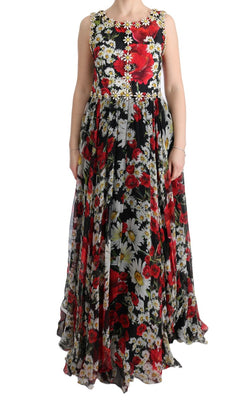 Floral Maxi Gown with Sunflower Print and Crystals Dolce & Gabbana