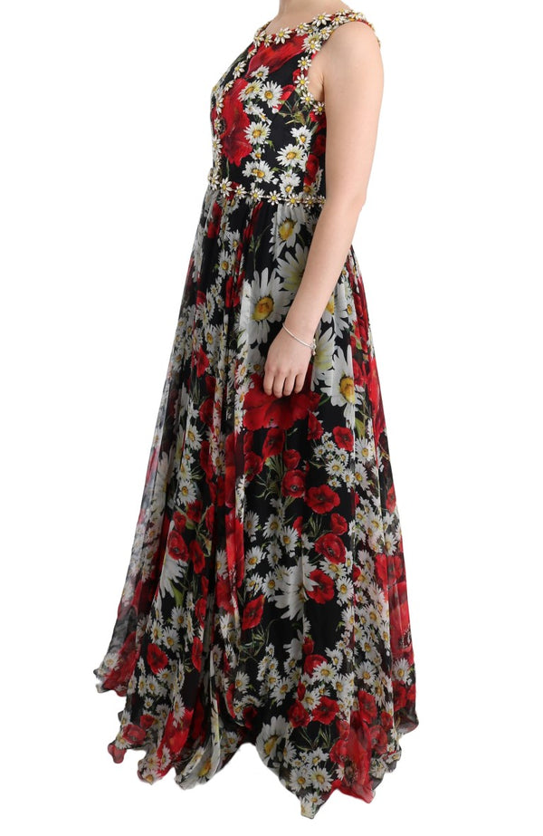 Floral Maxi Gown with Sunflower Print and Crystals Dolce & Gabbana