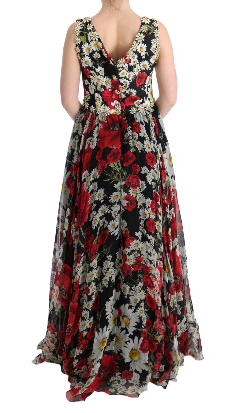 Floral Maxi Gown with Sunflower Print and Crystals Dolce & Gabbana