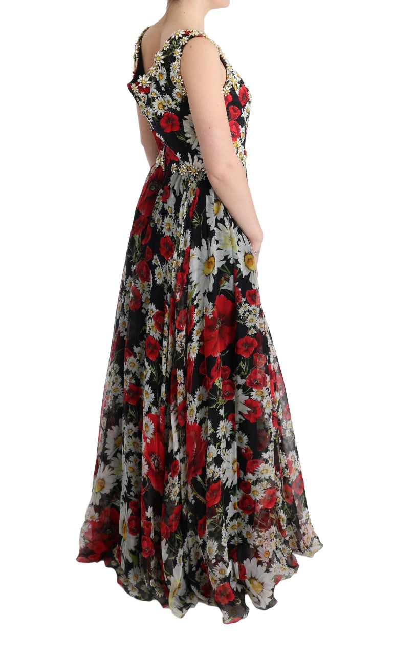 Floral Maxi Gown with Sunflower Print and Crystals Dolce & Gabbana