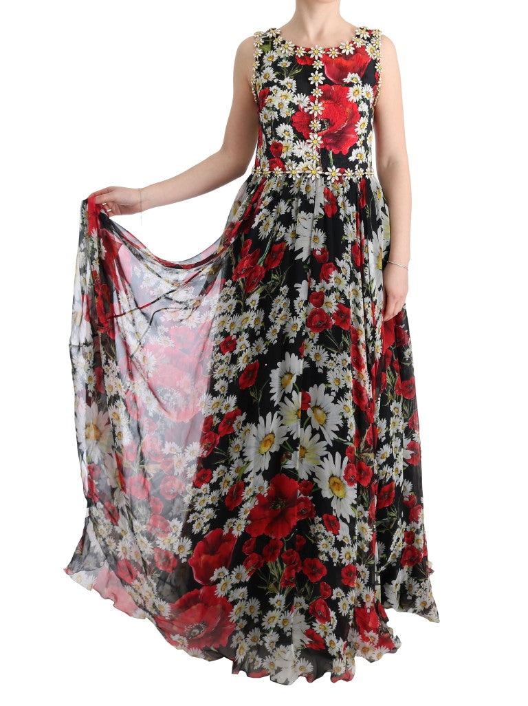 Floral Maxi Gown with Sunflower Print and Crystals Dolce & Gabbana