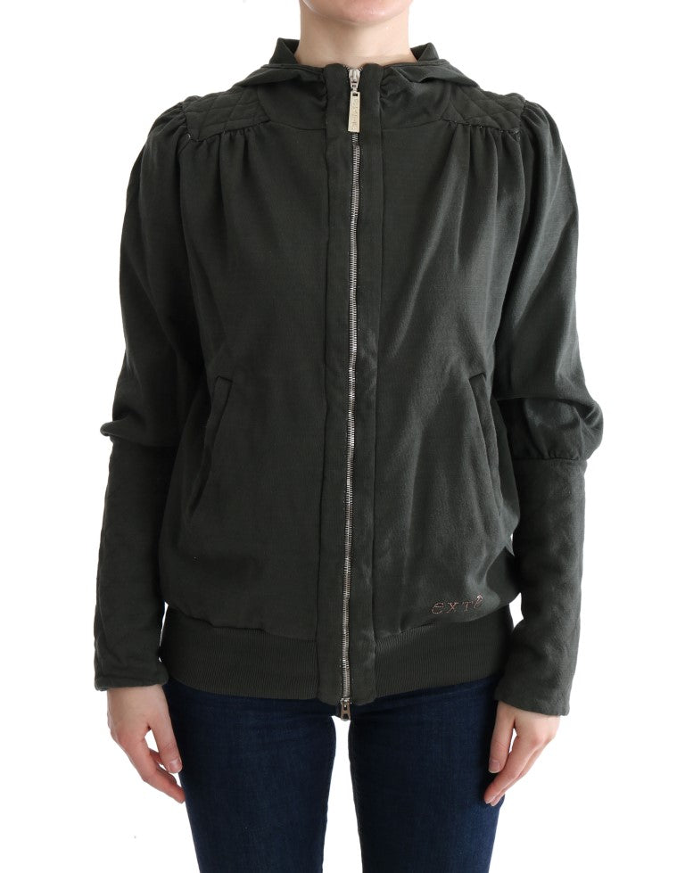 Chic Gray Full-Zip Cotton Sweater Exte