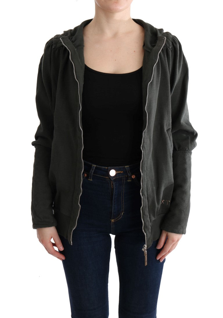 Chic Gray Full-Zip Cotton Sweater Exte